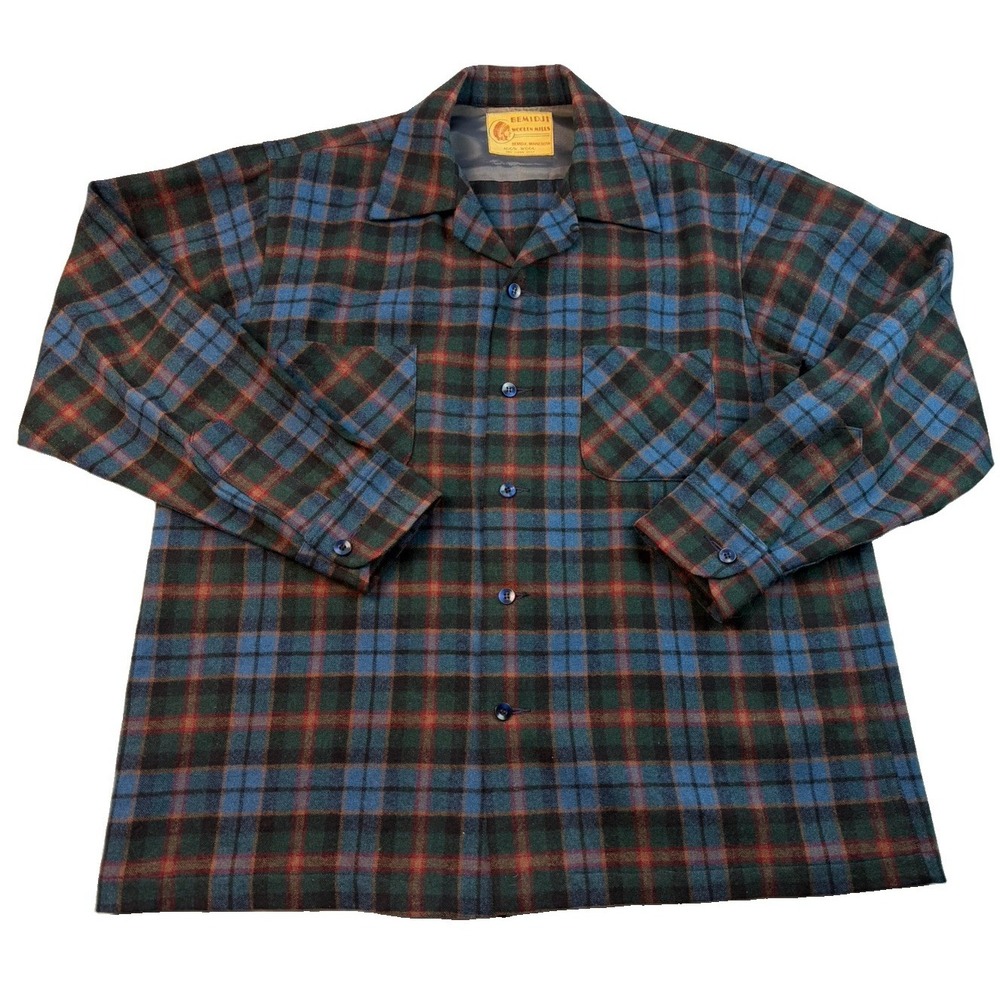 Vintage 60/70s Bemidji Woolen Mills Wool Plaid Shirt Jac Mens XL Cabin 100% Wool